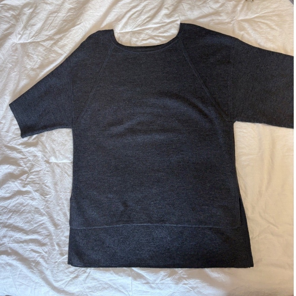Banana Republic Merino Wool Short Sleeve Sweater Charcoal Gray Raglan Large